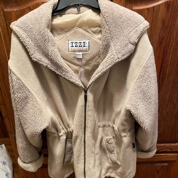 Rothschild Plush women’s M IZZI hooded‎ coat Cream zipper w/drawstring waist - Picture 2 of 8